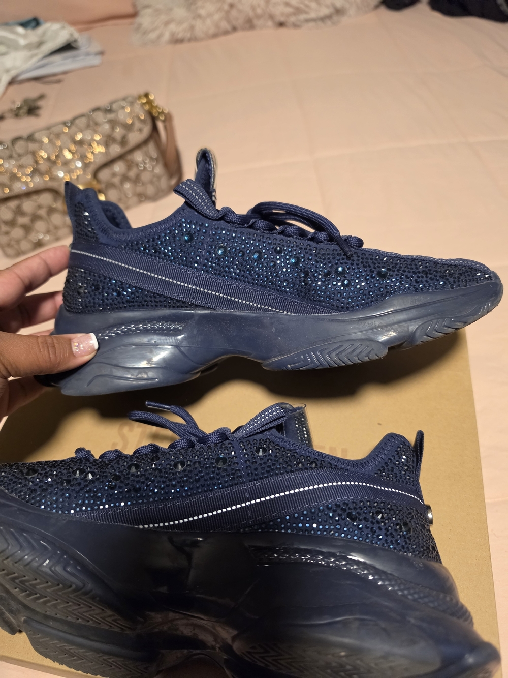 Women’s Navy Crystal Embellished Athletic Sneakers